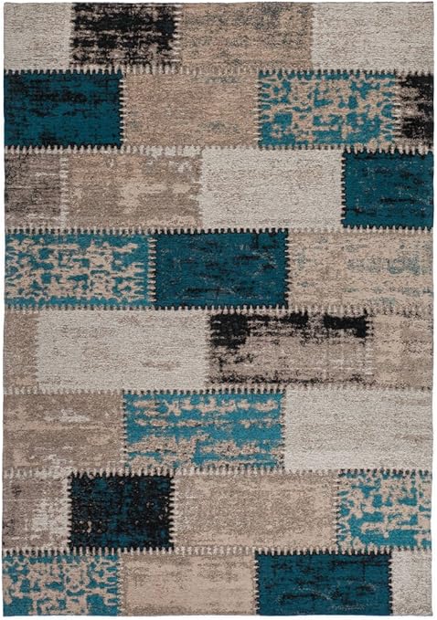 Tapis En Difficulté Vintage Tapis Patchwork Rose Bleu Gris