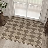 Rugalia Easy Jute Checkered Entryway Rug, 2x3 Brown Modern Indoor Outdoor Doormat, Washable Non-Slip Neutral Small Kitchen Rug Farmhouse Diamond Throw Rugs for Entrance Bedroom Bathroom