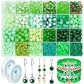 Wavlakth 2000PCS+ St.Patrick's Day Beads for Jewelry Making, 8mm Green Glass Bead Polymer Clay Beads Round Spacer Crystal Beads for Friendship Bracelet Spring Party Decoration Making (Green)