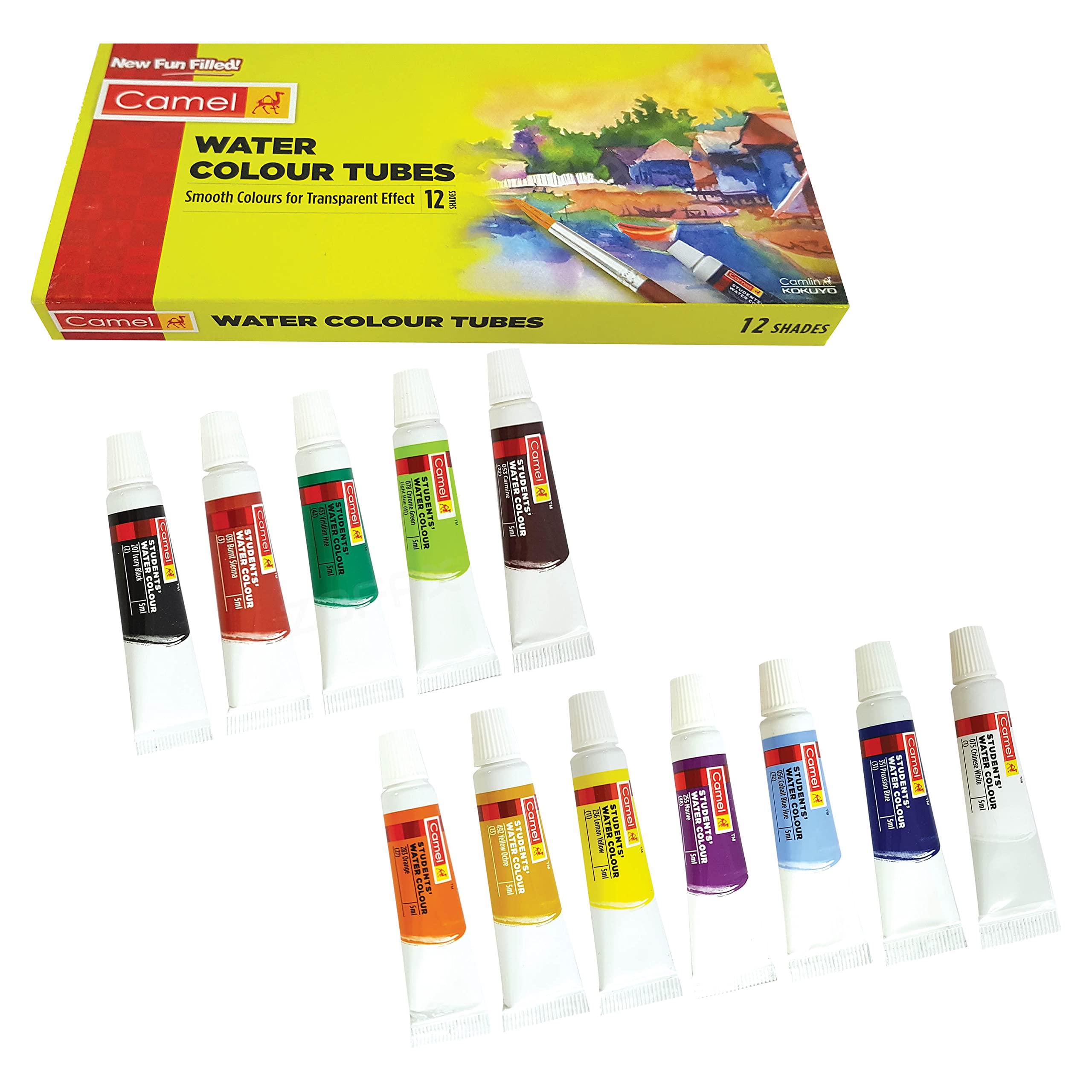 KOKUYO CAMLIN - 12 Shades 5ml Water Colour Tubes Smooth Colours Transparent Effect