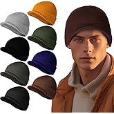 Panitay 8 Pcs Winter Beanie Hat with Brim Multicolored Double Knit Beanie Cap Double Layered Knitted Brim Hat with Visor for Men