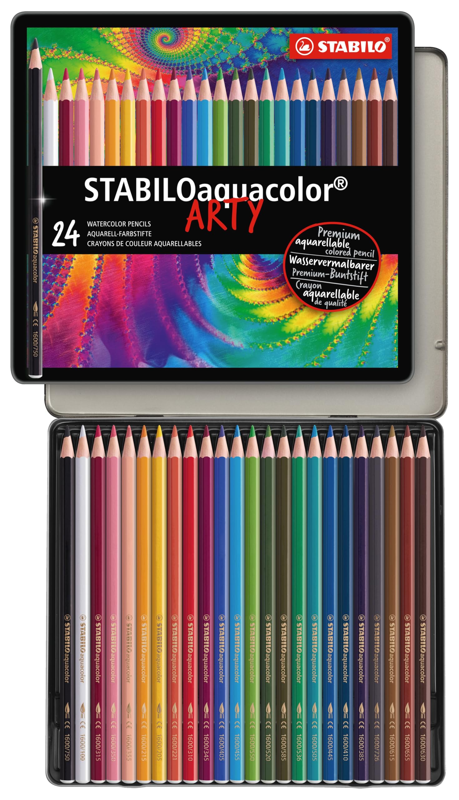 STABILO aquacolor - Aquarellable Colouring Pencil - ARTY - Tin of 24 - Assorted Colours