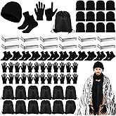 Halfchet 60 Pcs Homeless Care Package Supplies Winter Beanie Gloves Sock Drawstring Bags Emergency Blankets for Men Women