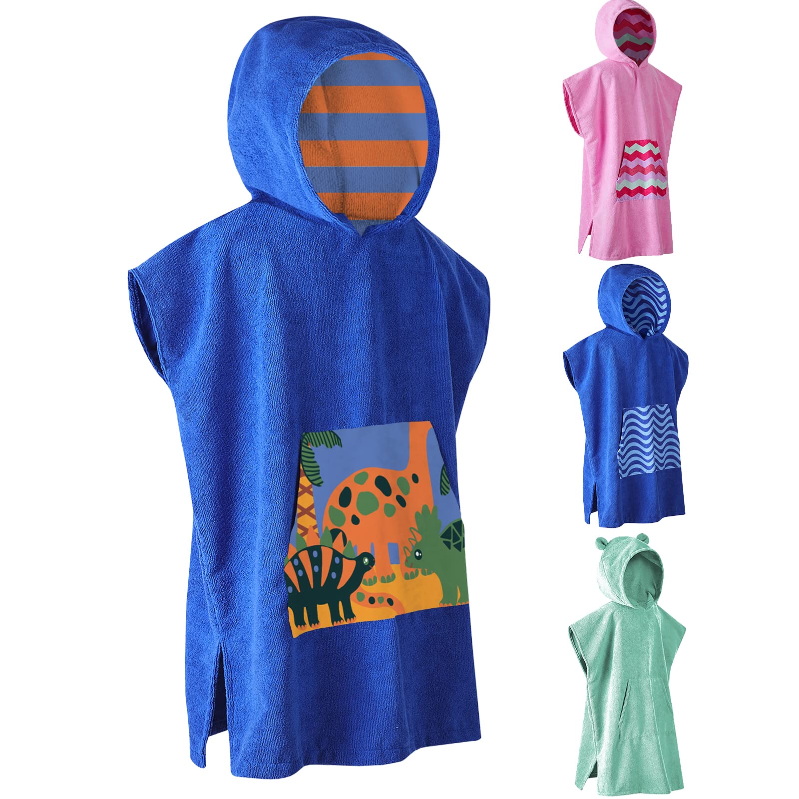 DiaryLook Kids Swimming Changing Robe with Hood, Beach Poncho Towel with Pockets Boys & Girls Quick Dry, Bath Robe Surfing Watersport Dinosaur Print 6-9 Years