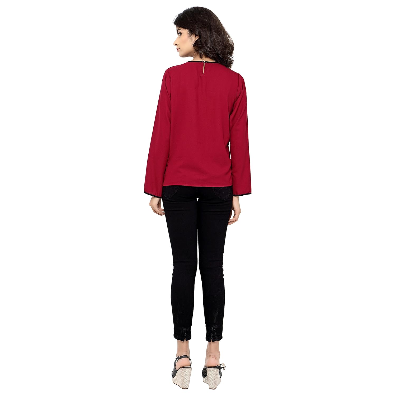 serein women's top (wine blouse with double piping) (full sleeves)