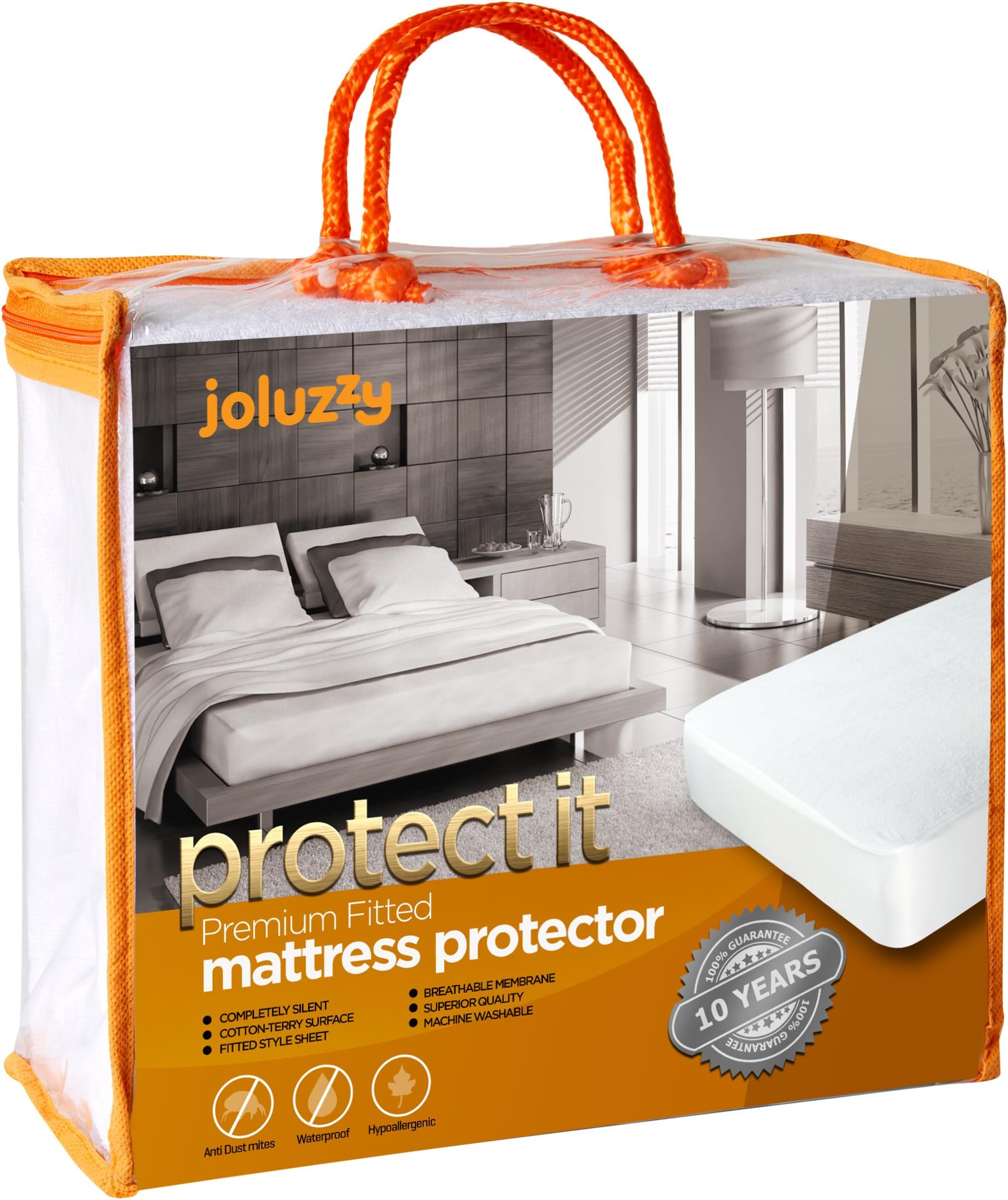 joluzzy Waterproof Mattress Protector - Cotton Terry Surface - Breathable - Noiseless - Hypoallergenic - Vinyl-Free - Fitted Sheet Mattress Cover, Cal-King Size