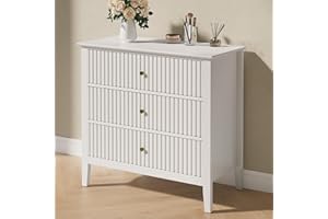 RoyalCraft White Fluted 3 Drawer Dresser, 32 inch Wide Dresser Nightstand for Bedroom, Modern Wood Chest of Drawers, Large Painted Nightstand with 3 Drawers for Closet, Hallway, Entryway