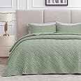 Love's cabin California King Size Quilt Bedding Set Sage Bedspreads - Cal King Summer Quilt Lightweight Bedspread- Wave Pattern Coverlet for All Season - 3 Piece (1 Quilt, 2 Pillow Shams)