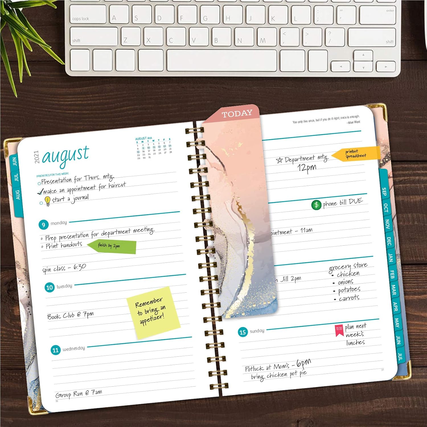 HARDCOVER Academic Year 2021-2022 Planner: (June 2021 Through July 2022) 5.5"x8" Daily Weekly Monthly Planner Yearly Agenda. Bookmark, Pocket Folder and Sticky Note Set (Colorful Marble) : Office Products