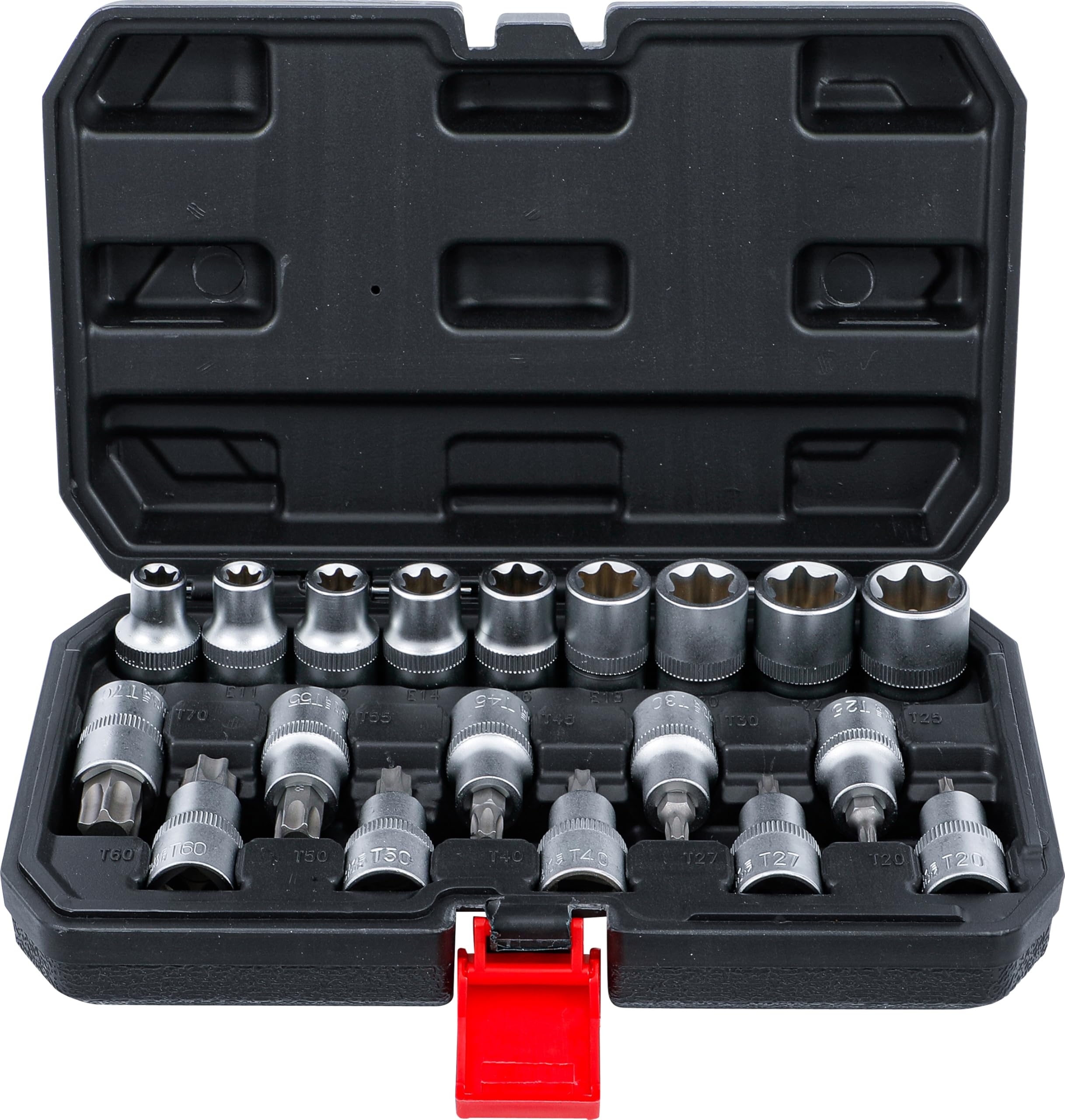 BGS Diy 95100 | Bit Socket / Socket Set | 12.5 mm (1/2") Drive | T-Star (for Torx) / E-Type | 19 pcs.