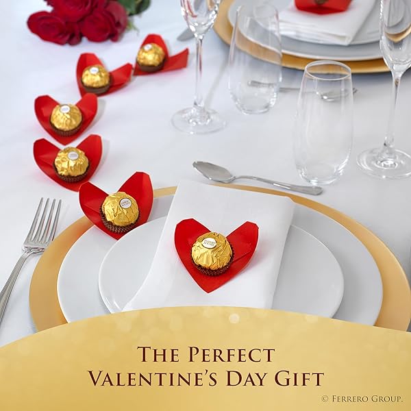 FERRERO ROCHER GOURMET HAZELNUT MILK CHOCOLATE VALENTINE’S DAY GIFT BOX, 42 INDIVIDUALLY WRAPPED CHOCOLATES FOR GIFTING, 18.5 OZ