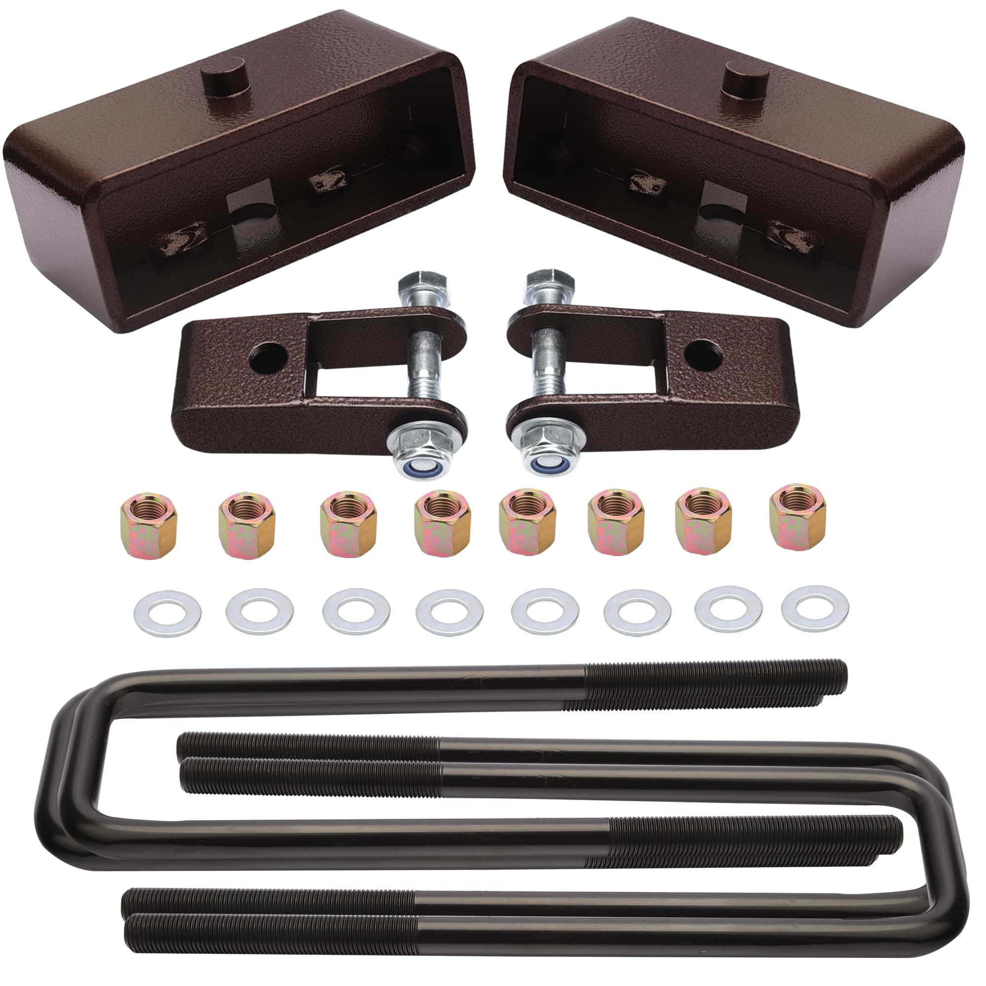 Photo 1 of 2'' Rear Leveling Lift Block Kits for 2007-2024 Silverado 1500 Sierra 1500 with 2-4" Rear Shock Extensions and Extra Long Square Leaf Spring Axle U Bolts
