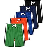 YERIOK 5 Pack Boys Athletic Shorts Boys Shorts Mesh Basketball Soccer Quick Dry Gym Clothes for Kids with Drawstring