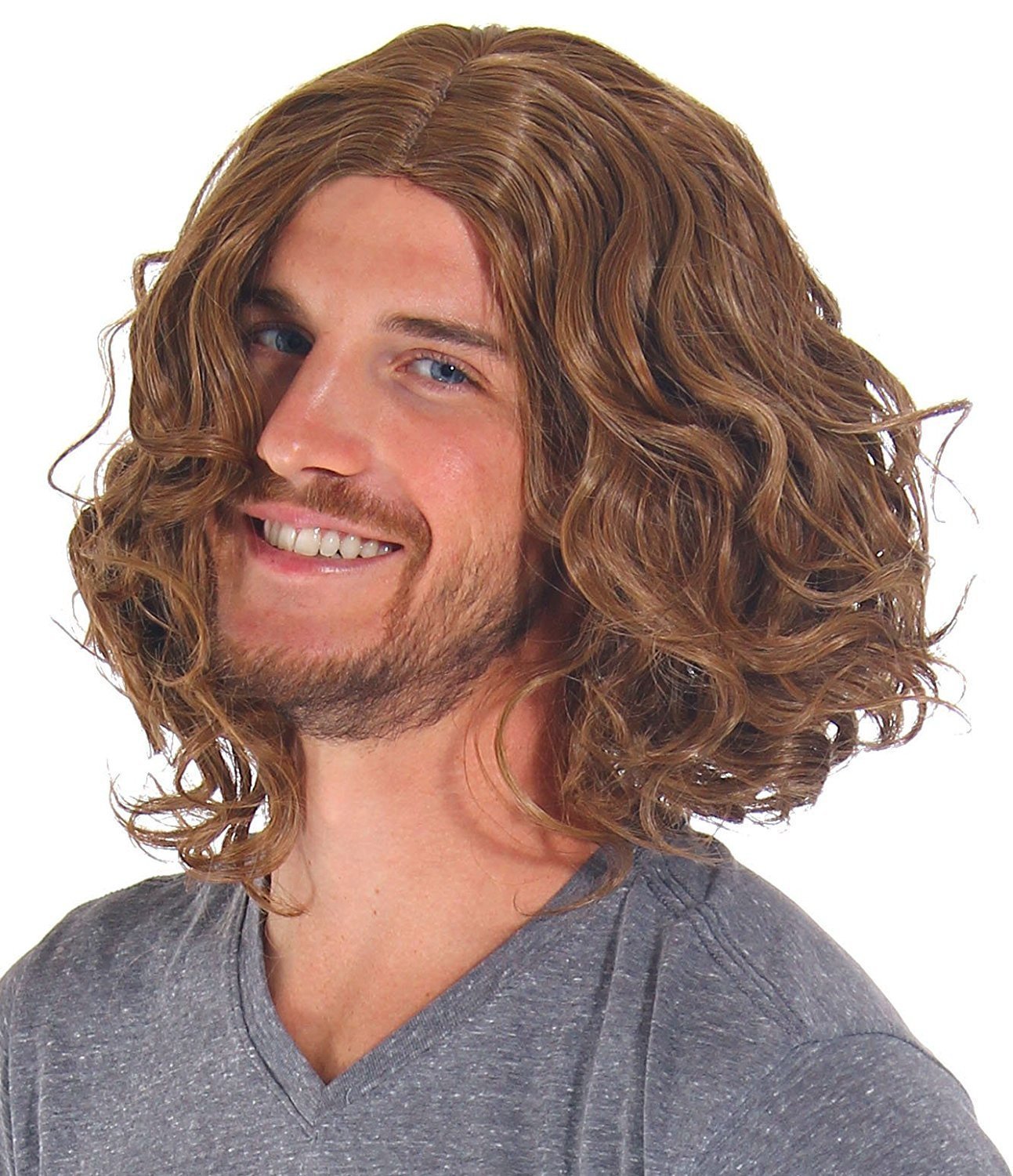 Brown B G Mens Light Brown Curly Wig Heat Resistant Hair Wigs