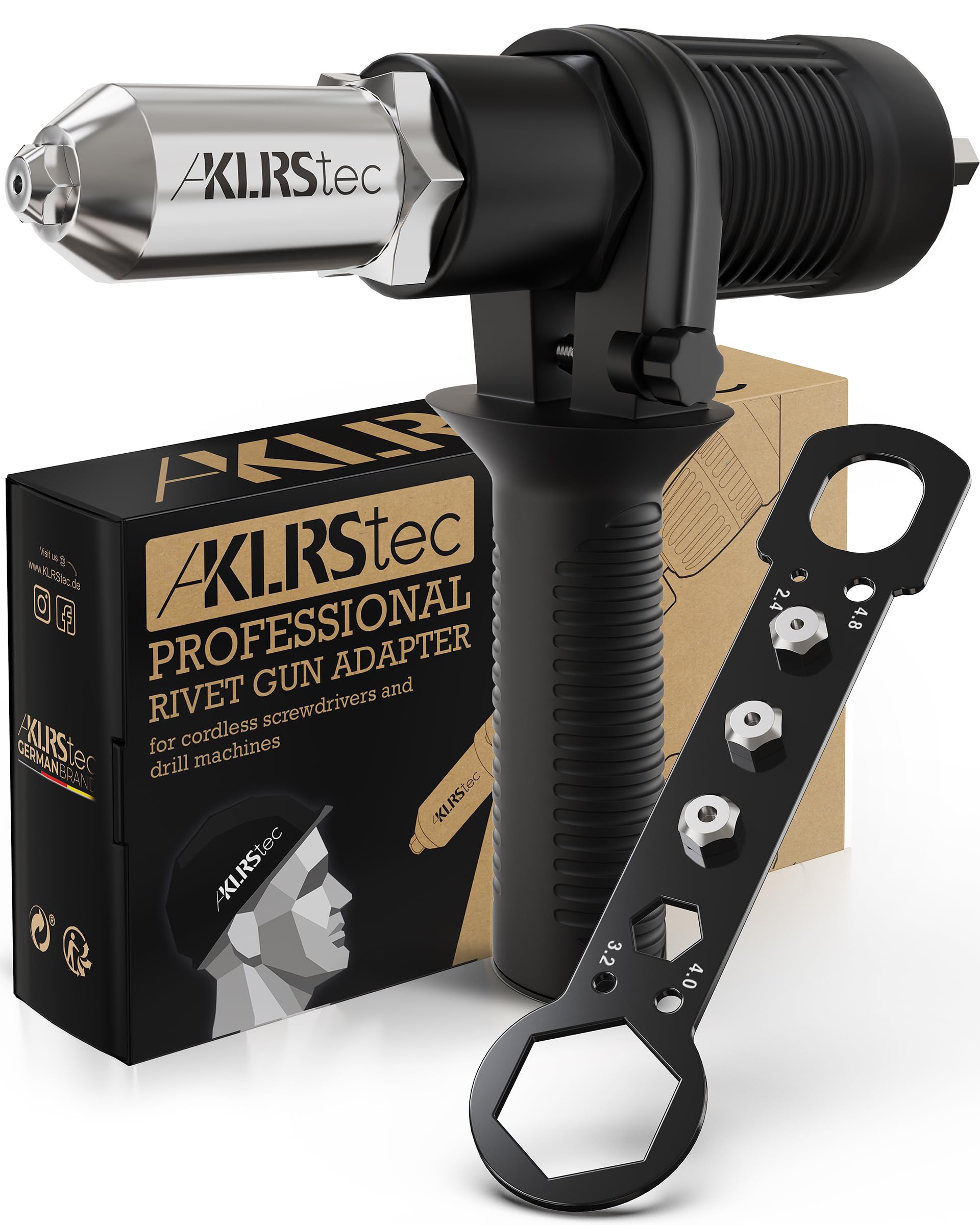 KLRStec Professional Rivet Gun Adapter - Pop Riveter Attachment for Cordless Screwdrivers and Drills - Easy Processing for Pop Rivets
