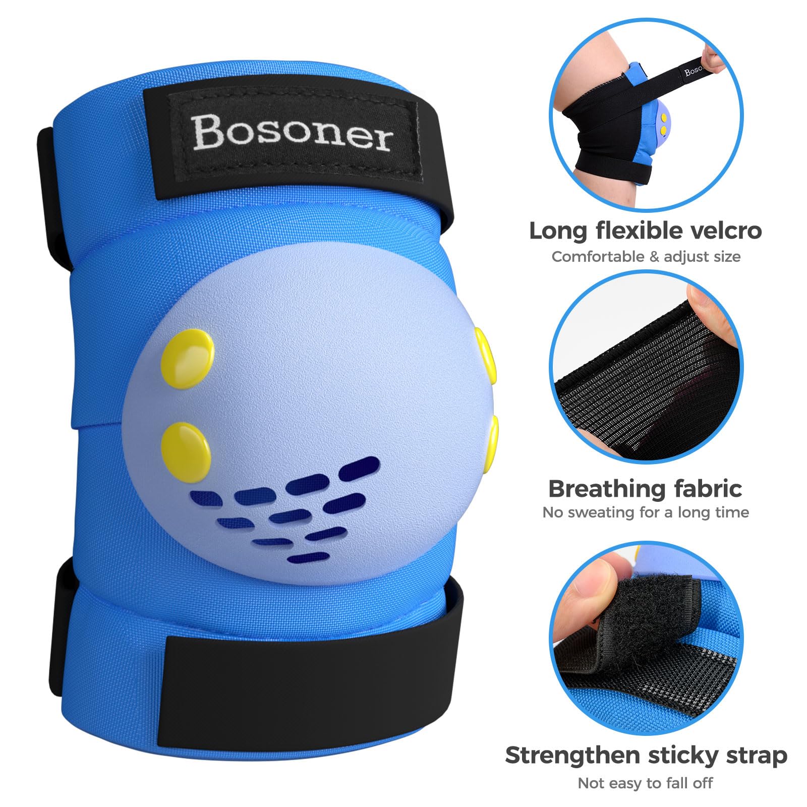 BOSONER Kids/Youth Knee Pads Elbow Pads Wrist Guards Set for 3-15 Years, Child Protective Gear Set for Roller Skates, Cycling, BMX Bike, Skateboard, Inline Skating, Scooter Riding Sports…