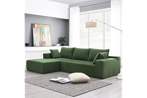 DEINPPA Modern Minimalist Style Modular Sofa Couch with Pillows, Deep Sectional Sofa Furniture Set, 4-Seater Chenille L-Shaped Sofa for Living Room Reception Room-Green