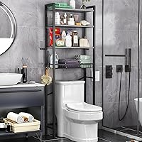 Over-The-Toilet Storage Rack, 4-Tier Bathroom Organizer Shelf Over Toilet with Adjustable Shelf and Basket, Freestanding Spac