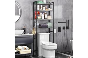 Kalrin Over-The-Toilet Storage Rack, 4-Tier Bathroom Organizer Shelf Over Toilet with Adjustable Shelf and Basket, Freestanding Space Saver Bathroom Shelves Above Toilet for Room