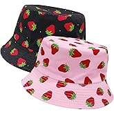 Unisex Reversible Packable Bucket Strawberry Bucket Hat,Sun Hat,Bucket Hat Packable Outdoor Summer Beach Caps for Men Women