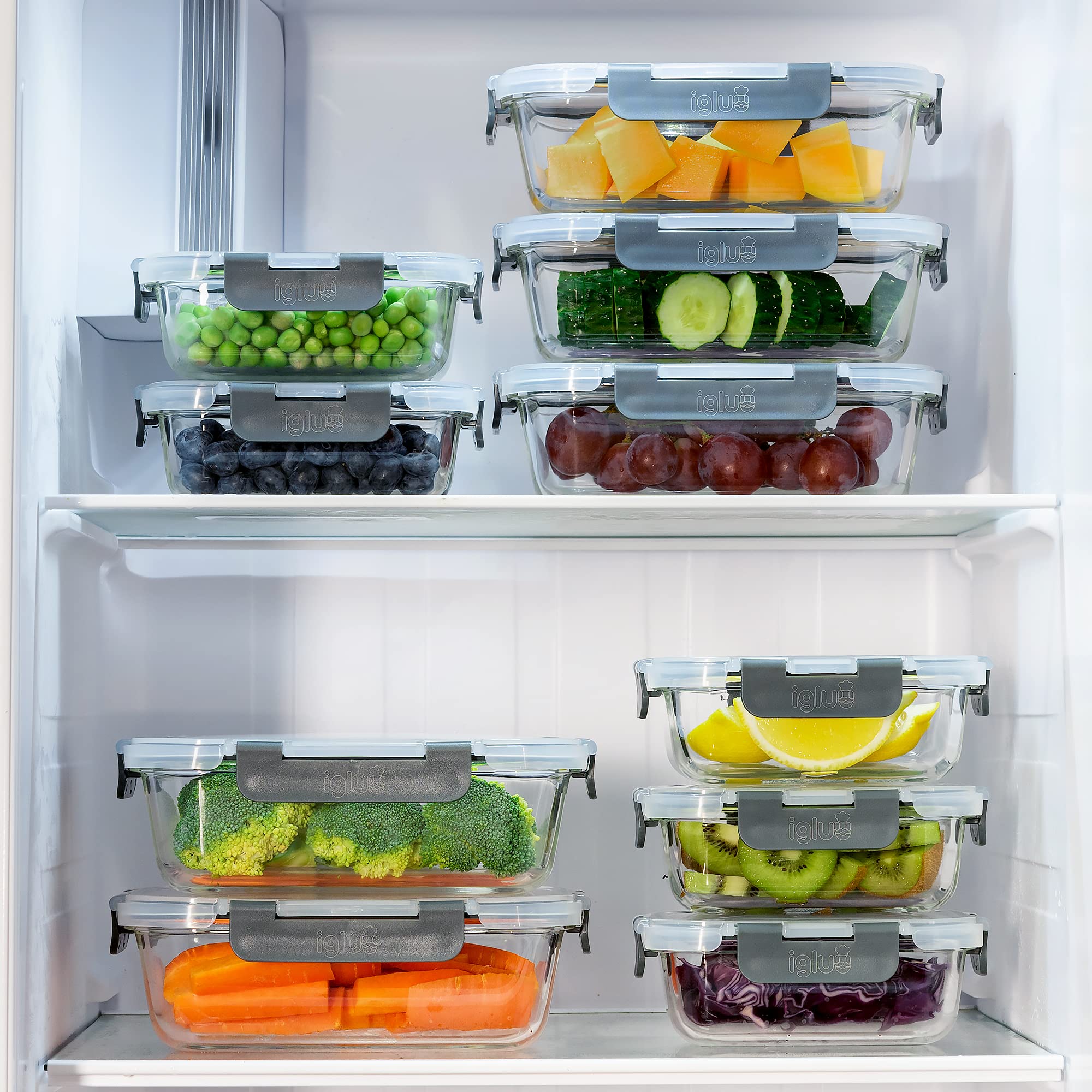 Igluu Meal Prep Glas-Frischhaltedosen mit BPA-freiem Deckel (10er-Pack) – mikrowellen-, ofen-, gefrier-, spülmaschinengeeignet, auslaufsicher – 370 & 1050 ml – robustes Borosilikatglas 8