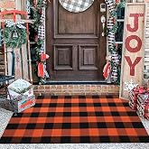 WAYYE Fall Decor Buffalo Plaid Outdoor Rug 3x5 Ft Orange and Black Checkered Area Rug Halloween Washable Doormats Fall Indoor Outdoor Rugs for Porch Layered Front Door Mats, Entryway, Farmhouse