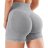 VOYJOY Women Sandwashed Impact Shorts High Waist Scrunch Butt Lifting Gym Biker Shorts Workout Gym