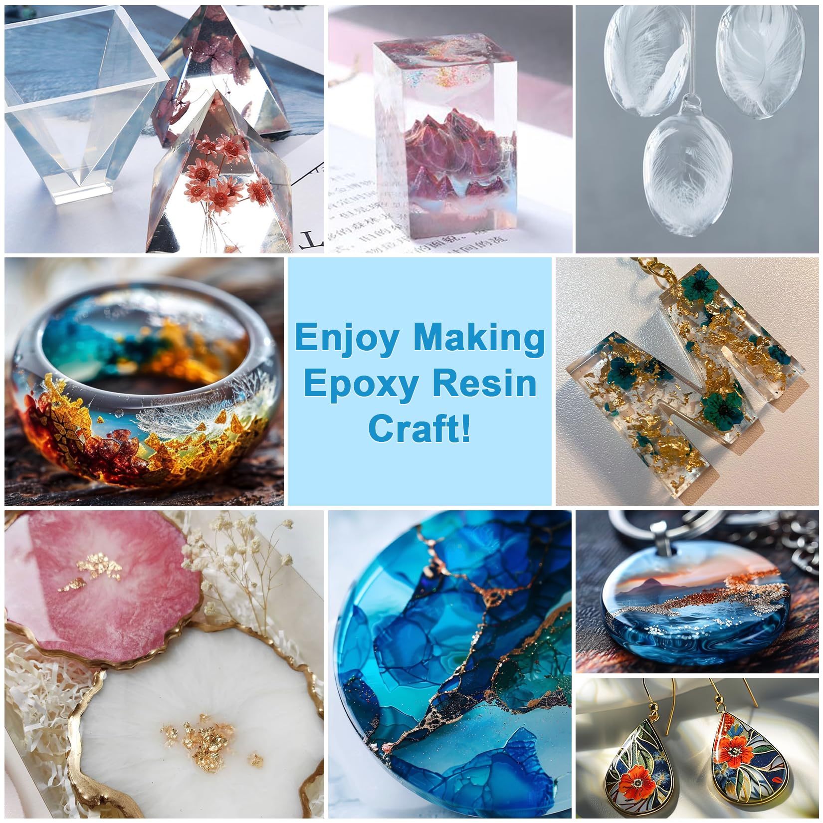 Epoxy Resin - 1 Gallon Crystal Clear Coating Kit, Not Yellowing No Bubble Easy Mix 1:1 Ratio, 2 Part Casting Resin for Art, Craft, Jewelry Making, River Tables, with Gold Foil Flakes, Glitter Flakes
