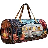 Hippie Journey Quilted Duffel Bag Hippie Van Travel Duffle Bag Boho Weekender Travel Overnight Luggage Bag Gym Tote Bags (Style 2, Large (18" L x 9" W x 9" H))