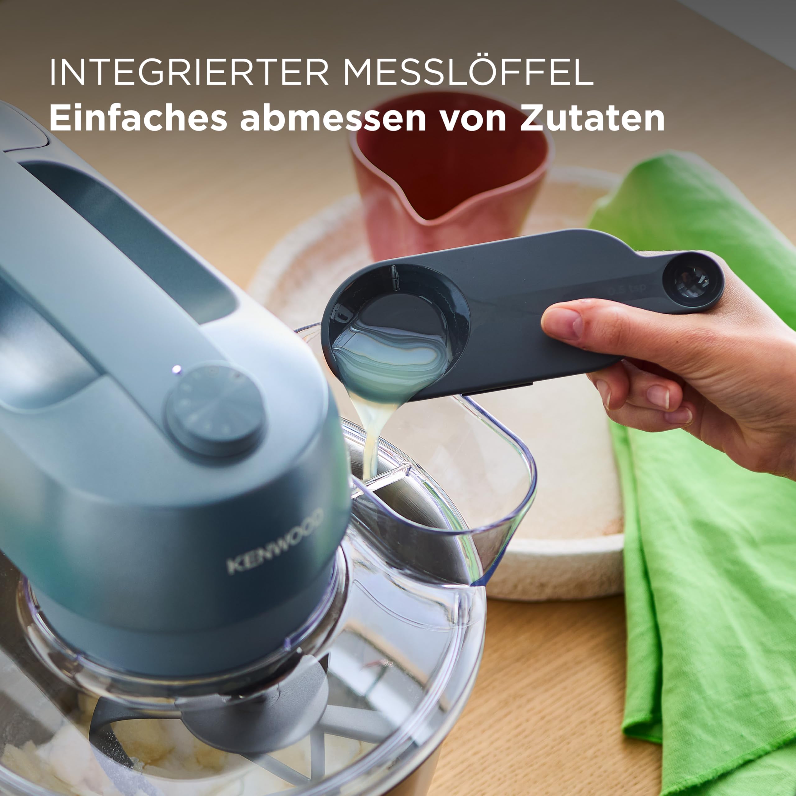 Kenwood Go Küchenmaschine KZM35.000GY, platzsparend, inkl. 4-Liter-Schüssel, K-Haken, Ballonschneebesen, Knethaken, Spritzschutz & Messlöffel, Metallgehäuse mit Tragegriff, 800W, Blau 3
