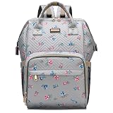 GAIVP Diaper Bag Backpack for Women, Baby Bags for Girls,Diaper Bag with Changing Pad, and Insulated Pockets-Grey Flowers