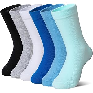 AMENLAN Kids Crew Cotton School Socks Youth Cute Casual Breathable Little Girls Boys Dress Socks 6 Pairs