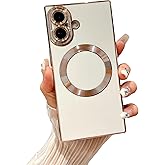 Owncase Magnetic for iPhone 16 Case, (Compatible with MagSafe) (Full Camera Lens Protection) (Reinforced Corners) Shockproof Soft TPU Electroplate Edge Bumper Case for Women, White