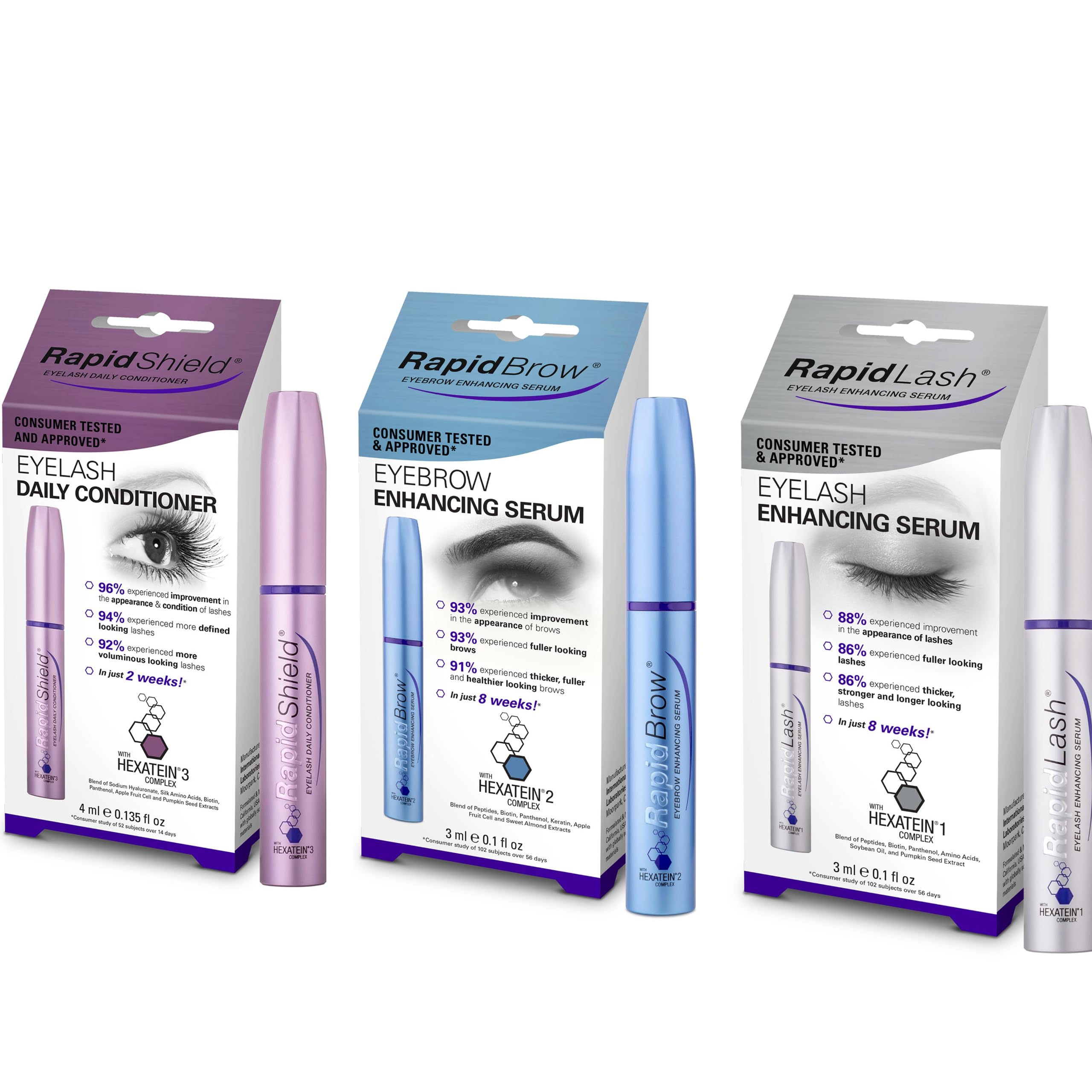 RapidLash Bundle - 1 x RapidShield Eyelash Daily Conditioner, 4 ml, 1 x RapidLash Eyelash Enhancing Serum & 1 x RapidBrow Eyebrow Enhancing Serum, 3 ml (Pack of 1) — image 1