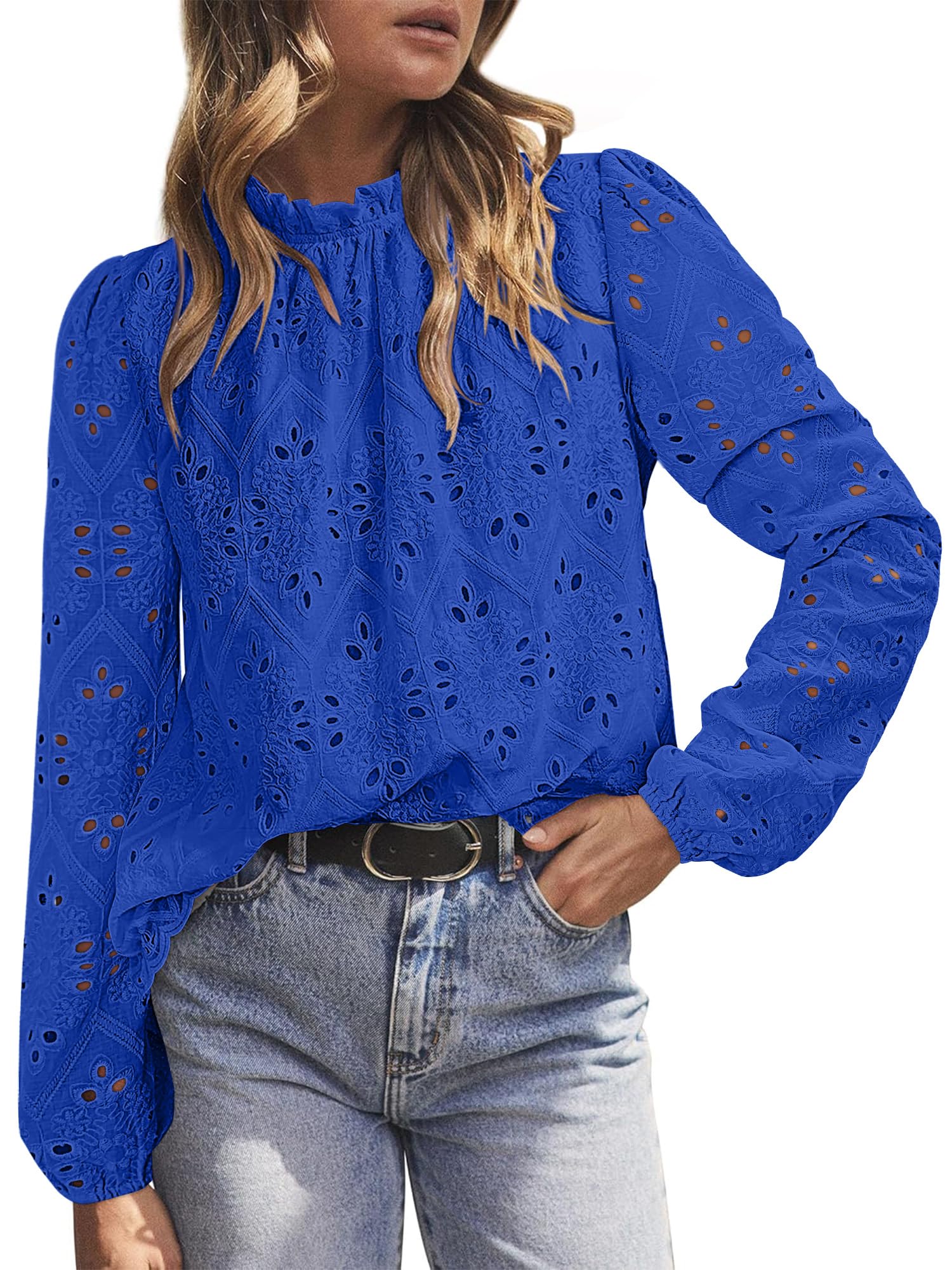 Photo 1 of BETTE BOUTIK Fall Tunic top Spring Women top Trendy Blouses Long Sleeve Womens Outfits Peasant Blouses for Women Royal Blue Medium