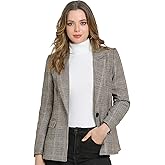 Allegra K Women's Notched Lapel One Button Boyfriend Blazer Suit Houndstooth Work Office Blazers Jacket
