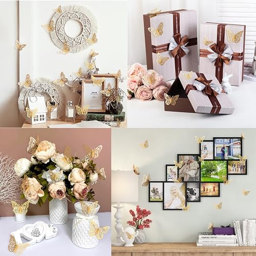12Pcs 3D Butterfly Wall Decor Stickers - 3 Sizes, Removable Silver Metallic For Room & Party