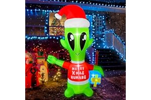 JOYEASE 4 FT Christmas Inflatables Alien with Gift Box Decorations LED Lighted Xmas Christmas Blow up Yard Decorations for Party Indoor Outdoor Garden Decor