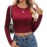 kakola Womens Ribbed Long Sleeve Crop Tops Tight Fitted Crew Neck T-Shirts for Women Trendy Basic Tees 2025 Fall