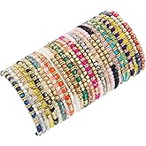 WAINIS 27-28Pcs Delicate Boho Beaded Bracelet Multi Layer Versatile Statement Bracelets Stackable stretch Cuff Sparkly Glass Crystal Beads bracelets