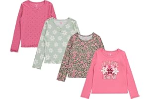 BTween Girls 4-Pack Long Sleeve Fashion Ribbed Tops - Cotton Blend, Fun & Vibrant Designs