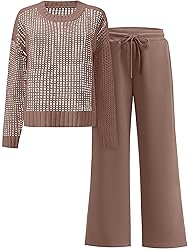 ANRABESS Womens 2 Piece Outfits Crochet Sheer Knit
