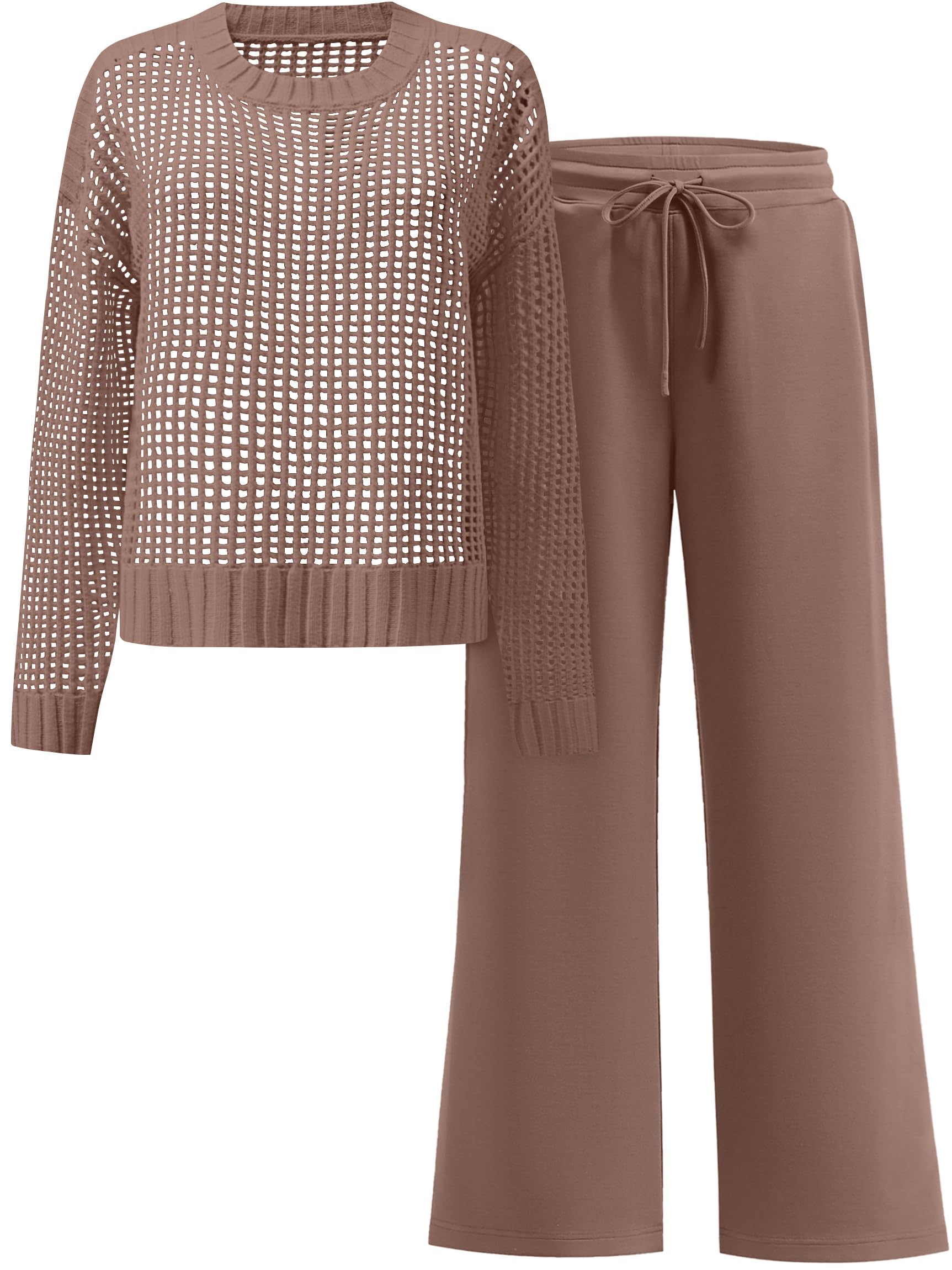 ANRABESS Womens 2 Piece Outfits Crochet Sheer Knit