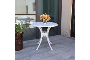 PATIO-IN 30 inches Patio Table with Umbrella Hole, Aluminum Round Bistro Table, Small Patio Furniture for Porch Backyard Outd