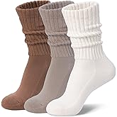Toetally Womens Slouch Crew Socks Cozy Cotton Retro Ribbed Calf Scrunch Boot Socks for Casual Athletic 3 Pairs