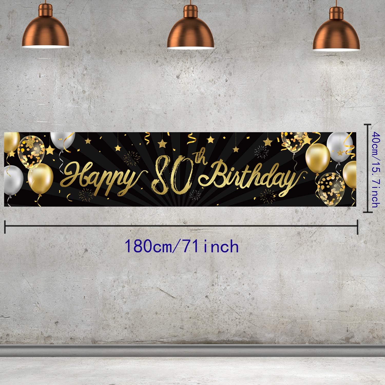 Happy 80th Birthday Banner Sign Black Gold Glitter 80 Years Birthday Party Decorations Supplies Anniversary Celebration Backdrop - Image 3