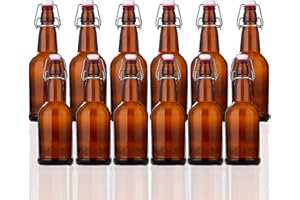 SURESAVE-USA SureSave Beer Bottles with Easy Flip Top | 16 Oz Amber Glass Bottle Set with Airtight Cap for Kombucha, Carbonated Drinks, Brewing, and Fermenting (12 Pack)