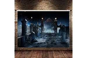 PHOTKEN 7 x 5 FT Halloween Graveyard Backdrop - Large Eerie Night Scene, Creepy Cemetery Gravestones Design Wall Hanging Background, Spooky Photography Photo Booth Props for Indoor Outdoor Party Decorations