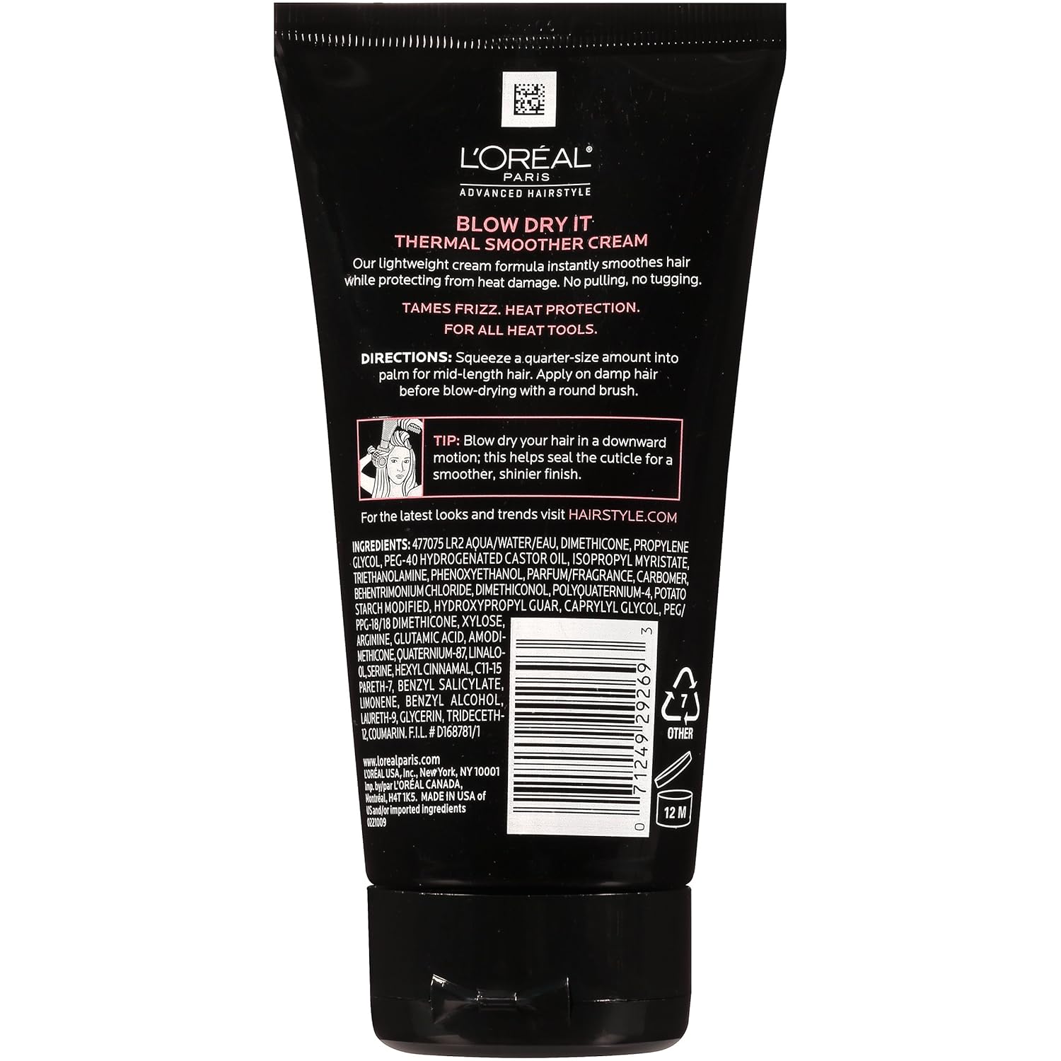 L'Oreal Paris Advanced Hairstyle BLOW DRY IT Thermal Smoother Cream, 5.1 fl. oz. : Beauty