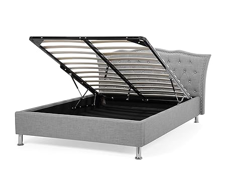 Beliani Cama Tapizada Gris Canape Para Almacenaje 140x200